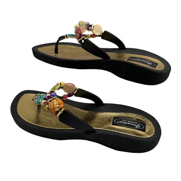 Grandco NEW Thong Sandals Womens 10 Flip Flops Rainbow Beaded Artsy Beach Pool - Picture 5 of 11